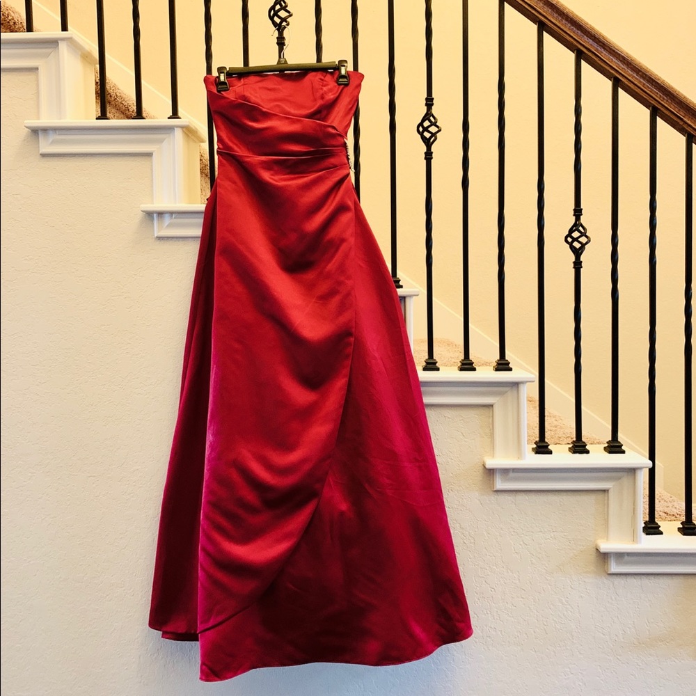 Long evening dress in royal red/maroon